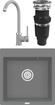 Комплект Мойка кухонная Point Арбель 51 серая + Смеситель PN3101 серый + Измельчитель Bone Crusher BC 610-AS MSI-680210