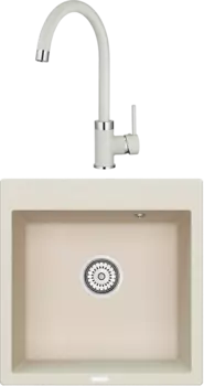 Комплект Мойка кухонная Point Арбель 51 светло-бежевая + Смеситель PN3101 светло-бежевый