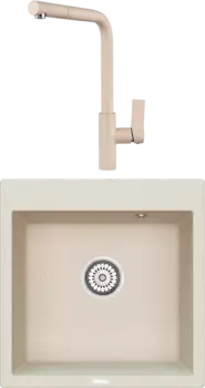 Комплект Мойка кухонная Point Арбель 51 светло-бежевая + Смеситель PN3102 светло-бежевый