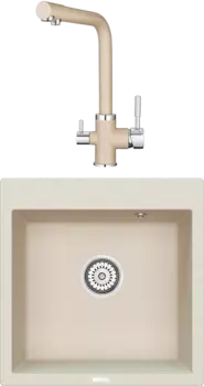 Комплект Мойка кухонная Point Арбель 51 светло-бежевая + Смеситель PN3103 светло-бежевый