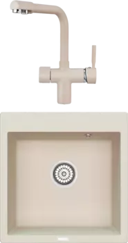 Комплект Мойка кухонная Point Арбель 51 светло-бежевая + Смеситель PN3104 светло-бежевый