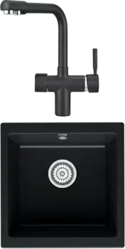 Комплект Мойка кухонная Point Бату 45 черная + Смеситель PN3104 черный