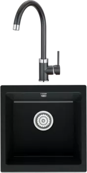 Комплект Мойка кухонная Point Бату 45 черная + Смеситель PN3101 черный