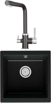 Комплект Мойка кухонная Point Бату 45 черная + Смеситель PN3103 черный