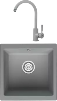 Комплект Мойка кухонная Point Бату 45 серая + Смеситель Paulmark Holstein Ho212063-310 серый