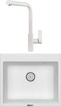 Комплект Мойка кухонная Point Бинга 60 белая + Смеситель PN3102 белый