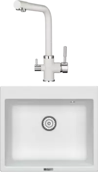 Комплект Мойка кухонная Point Бинга 60 белая + Смеситель PN3103 белый
