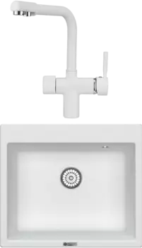 Комплект Мойка кухонная Point Бинга 60 белая + Смеситель PN3104 белый