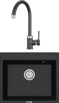 Комплект Мойка кухонная Point Бинга 60 черная + Смеситель PN3101 черный