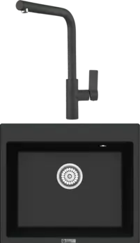 Комплект Мойка кухонная Point Бинга 60 черная + Смеситель PN3102 черный