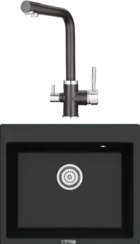 Комплект Мойка кухонная Point Бинга 60 черная + Смеситель PN3103 черный
