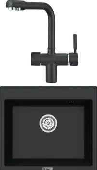 Комплект Мойка кухонная Point Бинга 60 черная + Смеситель PN3104 черный
