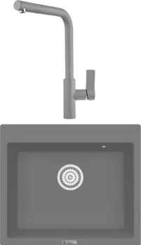 Комплект Мойка кухонная Point Бинга 60 серая + Смеситель PN3102 серый