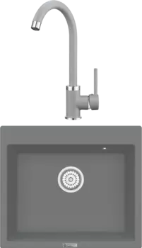 Комплект Мойка кухонная Point Бинга 60 серая + Смеситель PN3101 серый