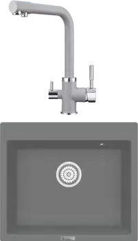 Комплект Мойка кухонная Point Бинга 60 серая + Смеситель PN3103 серый