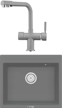 Комплект Мойка кухонная Point Бинга 60 серая + Смеситель PN3104 серый