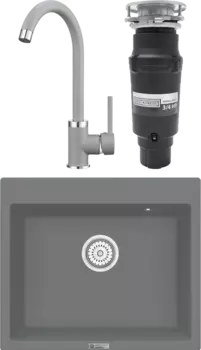 Комплект Мойка кухонная Point Бинга 60 серая + Смеситель PN3101 серый + Измельчитель Bone Crusher BC 910-SL-Slim Line MSI-680296