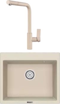 Комплект Мойка кухонная Point Бинга 60 светло-бежевая + Смеситель PN3102 светло-бежевый