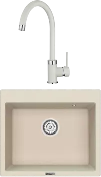 Комплект Мойка кухонная Point Бинга 60 светло-бежевая + Смеситель PN3101 светло-бежевый