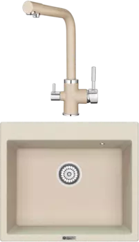 Комплект Мойка кухонная Point Бинга 60 светло-бежевая + Смеситель PN3103 светло-бежевый