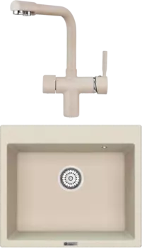 Комплект Мойка кухонная Point Бинга 60 светло-бежевая + Смеситель PN3104 светло-бежевый