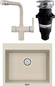 Комплект Мойка кухонная Point Бинга 60 светло-бежевая + Смеситель PN3104 светло-бежевый + Измельчитель Bone Crusher BC 810-SL Slim Line MSI-680294