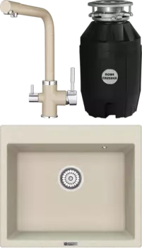 Комплект Мойка кухонная Point Бинга 60 светло-бежевая + Смеситель PN3103 светло-бежевый + Измельчитель Bone Crusher BC 810-AS MSI-680293