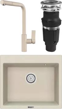 Комплект Мойка кухонная Point Бинга 60 светло-бежевая + Смеситель PN3102 светло-бежевый + Измельчитель Bone Crusher BC 610-AS MSI-680292