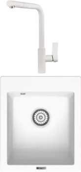 Комплект Мойка кухонная Point Динара 42 белая + Смеситель PN3102 белый