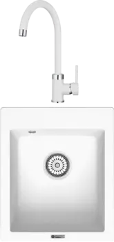 Комплект Мойка кухонная Point Динара 42 белая + Смеситель PN3101 белый