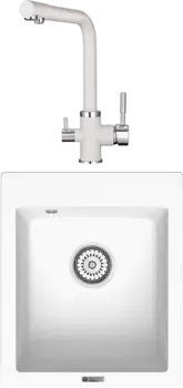 Комплект Мойка кухонная Point Динара 42 белая + Смеситель PN3103 белый