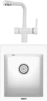 Комплект Мойка кухонная Point Динара 42 белая + Смеситель PN3104 белый