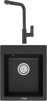 Комплект Мойка кухонная Point Динара 42 черная + Смеситель PN3102 черный