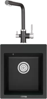 Комплект Мойка кухонная Point Динара 42 черная + Смеситель PN3103 черный