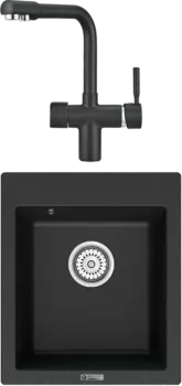 Комплект Мойка кухонная Point Динара 42 черная + Смеситель PN3104 черный