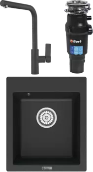 Комплект Мойка кухонная Point Динара 42 черная + Смеситель PN3102 черный + Измельчитель Bort Titan 7000 MSI-680404
