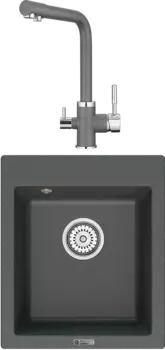 Комплект Мойка кухонная Point Динара 42 графит + Смеситель PN3103 графит