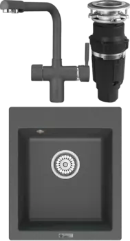 Комплект Мойка кухонная Point Динара 42 графит + Смеситель PN3104 графит + Измельчитель Bone Crusher BC 610-AS MSI-680360