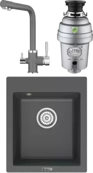 Комплект Мойка кухонная Point Динара 42 графит + Смеситель PN3103 графит + Измельчитель Zorg Inox D MSI-680343