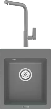 Комплект Мойка кухонная Point Динара 42 серая + Смеситель PN3102 серый