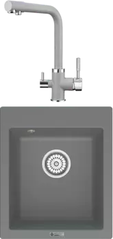 Комплект Мойка кухонная Point Динара 42 серая + Смеситель PN3103 серый