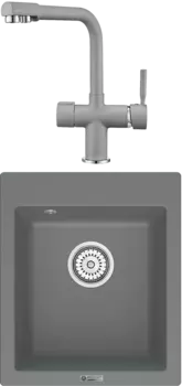 Комплект Мойка кухонная Point Динара 42 серая + Смеситель PN3104 серый