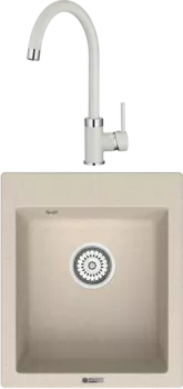Комплект Мойка кухонная Point Динара 42 светло-бежевая + Смеситель PN3101 светло-бежевый
