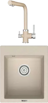 Комплект Мойка кухонная Point Динара 42 светло-бежевая + Смеситель PN3103 светло-бежевый