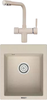 Комплект Мойка кухонная Point Динара 42 светло-бежевая + Смеситель PN3104 светло-бежевый