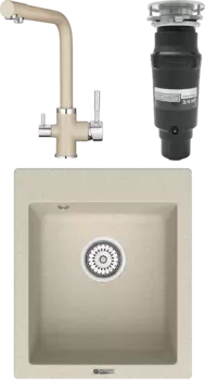Комплект Мойка кухонная Point Динара 42 светло-бежевая + Смеситель PN3103 светло-бежевый + Измельчитель Bone Crusher BC 910-SL-Slim Line MSI-680386