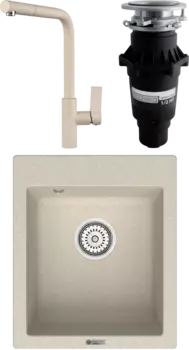Комплект Мойка кухонная Point Динара 42 светло-бежевая + Смеситель PN3102 светло-бежевый + Измельчитель Bone Crusher BC 810-SL Slim Line MSI-680382