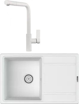 Комплект Мойка кухонная Point Лаура 78 белая + Смеситель PN3102 белый