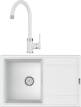 Комплект Мойка кухонная Point Лаура 78 белая + Смеситель PN3101 белый