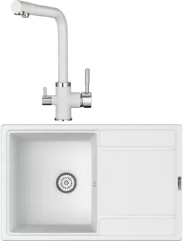 Комплект Мойка кухонная Point Лаура 78 белая + Смеситель PN3103 белый